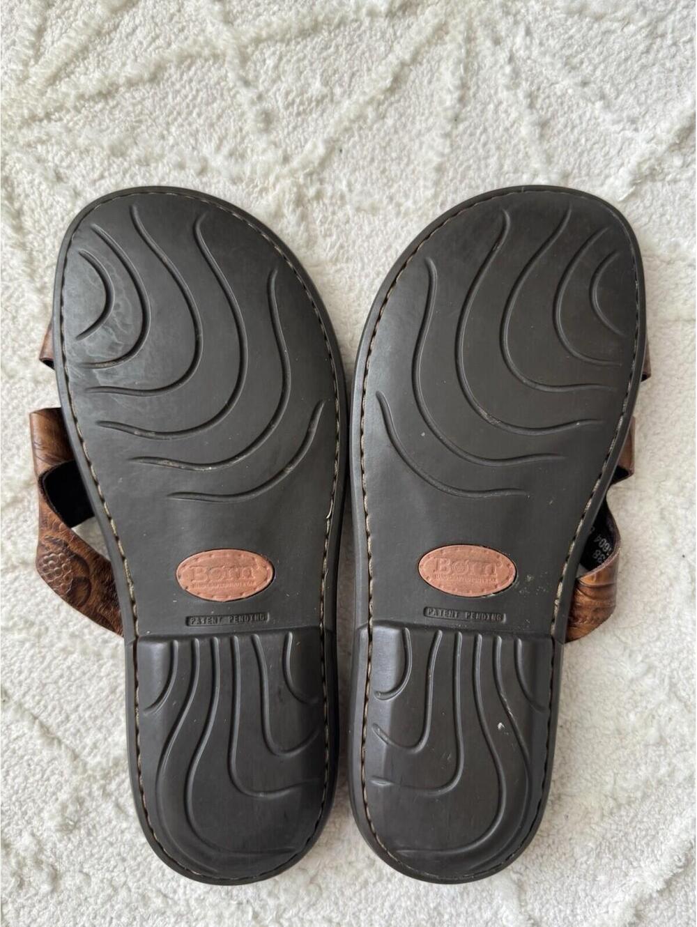 Born Sandals Womens 7 Leather Tooled Cross Strap Comfort Brown Boho - Picture 7 of 7